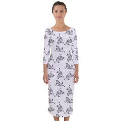 Robot Dog Drawing Motif Pattern Quarter Sleeve Midi Bodycon Dress by dflcprintsclothing