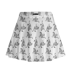 Robot Dog Drawing Motif Pattern Mini Flare Skirt