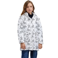 Robot Dog Drawing Motif Pattern Kid s Hooded Longline Puffer Jacket