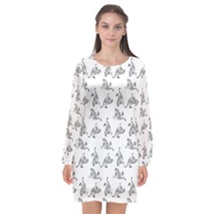 Robot Dog Drawing Motif Pattern Long Sleeve Chiffon Shift Dress  by dflcprintsclothing