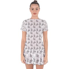 Robot Dog Drawing Motif Pattern Drop Hem Mini Chiffon Dress