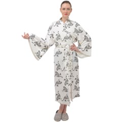 Robot Dog Drawing Motif Pattern Maxi Velour Kimono