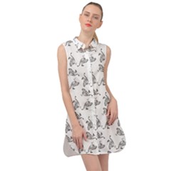 Robot Dog Drawing Motif Pattern Sleeveless Shirt Dress by dflcprintsclothing