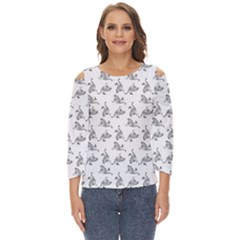 Robot Dog Drawing Motif Pattern Cut Out Wide Sleeve Top