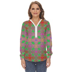 Rippled Magic Zip Up Long Sleeve Blouse