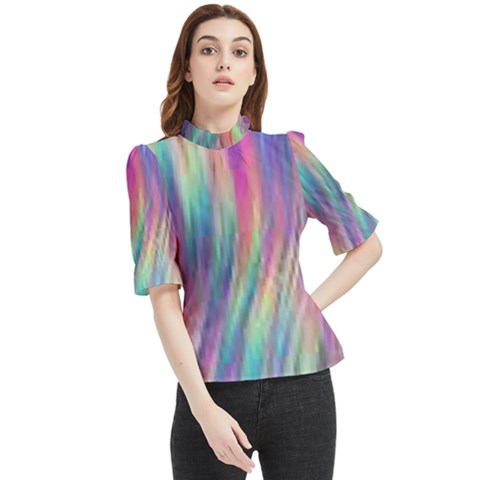 Rainbow Effect Cbdoilprincess  Frill Neck Blouse by CBDOilPrincess1