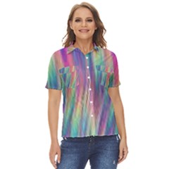 Rainbow Effect Cbdoilprincess  Women s Short Sleeve Double Pocket Shirt