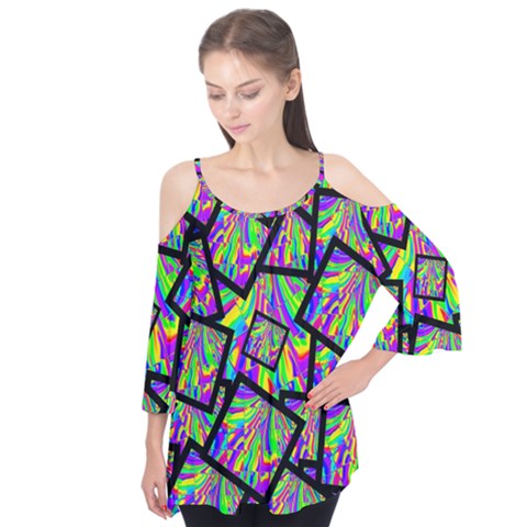 Vibrant Colors Cbdoilprincess Flutter Sleeve Tee  by CBDOilPrincess1