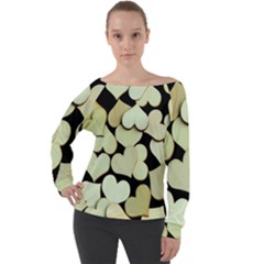 Heart-003 Off Shoulder Long Sleeve Velour Top by nate14shop