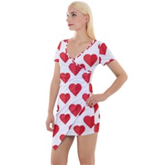 Heart-004 Short Sleeve Asymmetric Mini Dress