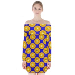 Pattern Sun-flower Long Sleeve Off Shoulder Dress