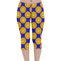 Pattern Sun-flower Velvet Capri Leggings  by nate14shop