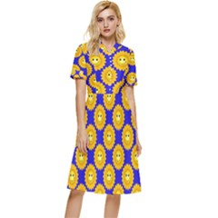 Pattern Sun-flower Button Top Knee Length Dress by nate14shop