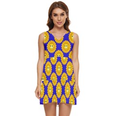 Pattern Sun-flower Tiered Sleeveless Mini Dress by nate14shop