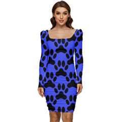 Pattern-b 003 Women Long Sleeve Ruched Stretch Jersey Dress