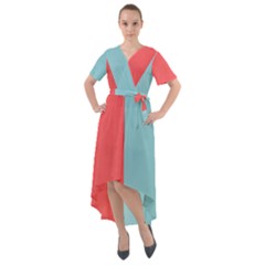 Red-two Calor Front Wrap High Low Dress