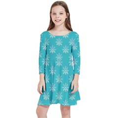 Snowflakes 002 Kids  Quarter Sleeve Skater Dress by nate14shop