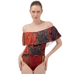 Tiles Off Shoulder Velour Bodysuit  by nate14shop