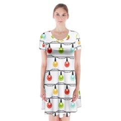 Christmas-light-bulbs-seamless-pattern-colorful-xmas-garland Short Sleeve V-neck Flare Dress by nate14shop