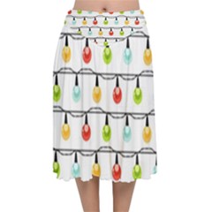 Christmas-light-bulbs-seamless-pattern-colorful-xmas-garland Velvet Flared Midi Skirt by nate14shop