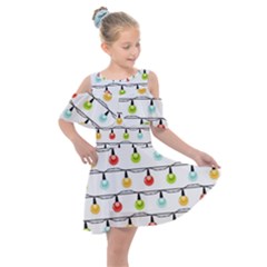 Christmas-light-bulbs-seamless-pattern-colorful-xmas-garland Kids  Shoulder Cutout Chiffon Dress