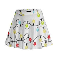 Christmas-light-bulbs-seamless-pattern-colorful-xmas-garland,white Mini Flare Skirt by nate14shop