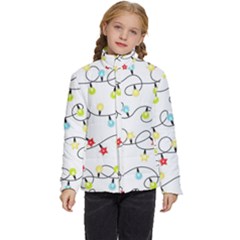 Christmas-light-bulbs-seamless-pattern-colorful-xmas-garland,white Kids  Puffer Bubble Jacket Coat by nate14shop