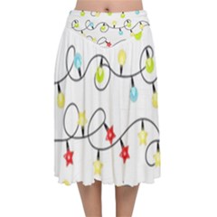 Christmas-light-bulbs-seamless-pattern-colorful-xmas-garland,white Velvet Flared Midi Skirt by nate14shop