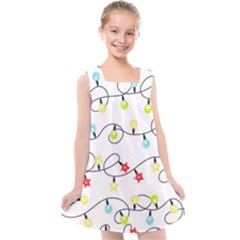 Christmas-light-bulbs-seamless-pattern-colorful-xmas-garland,white Kids  Cross Back Dress by nate14shop