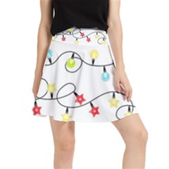 Christmas-light-bulbs-seamless-pattern-colorful-xmas-garland,white Waistband Skirt by nate14shop