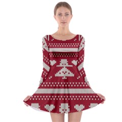 Christmas-seamless-knitted-pattern-background 001 Long Sleeve Skater Dress by nate14shop