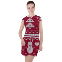 Christmas-seamless-knitted-pattern-background 001 Drawstring Hooded Dress by nate14shop