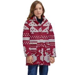 Christmas-seamless-knitted-pattern-background 001 Kid s Hooded Longline Puffer Jacket by nate14shop