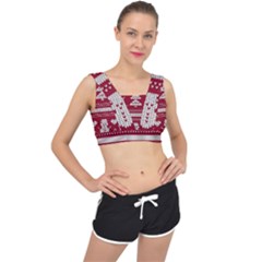 Christmas-seamless-knitted-pattern-background 001 V-back Sports Bra by nate14shop