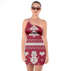 Christmas-seamless-knitted-pattern-background 001 One Soulder Bodycon Dress by nate14shop