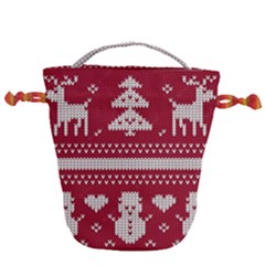 Christmas-seamless-knitted-pattern-background 001 Drawstring Bucket Bag