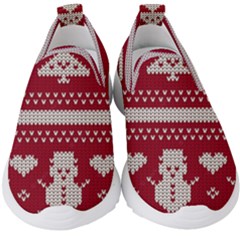 Christmas-seamless-knitted-pattern-background 001 Kids  Slip On Sneakers by nate14shop