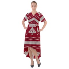 Christmas-seamless-knitted-pattern-background 001 Front Wrap High Low Dress