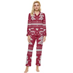 Christmas-seamless-knitted-pattern-background 001 Womens  Long Sleeve Velvet Pocket Pajamas Set by nate14shop