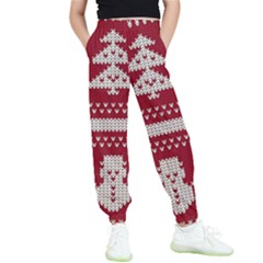 Christmas-seamless-knitted-pattern-background 001 Kids  Elastic Waist Pants