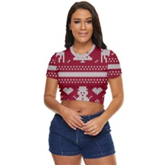 Christmas-seamless-knitted-pattern-background 001 Side Button Cropped Tee by nate14shop