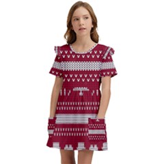 Christmas-seamless-knitted-pattern-background 001 Kids  Frilly Sleeves Pocket Dress by nate14shop