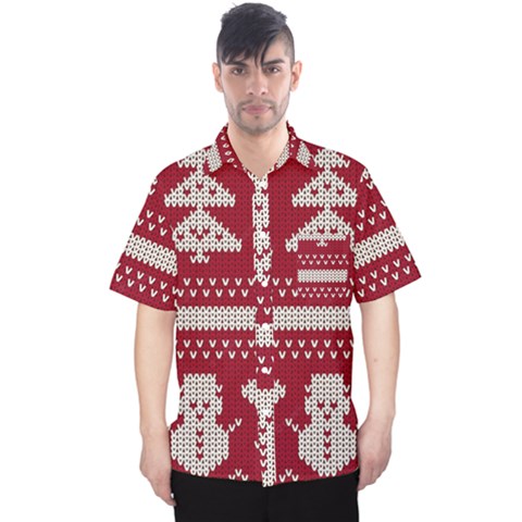 Christmas-seamless-knitted-pattern-background 001 Men s Hawaii Shirt by nate14shop