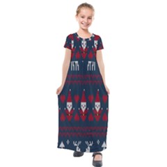 Christmas-seamless-knitted-pattern-background 003 Kids  Short Sleeve Maxi Dress by nate14shop