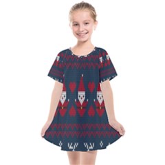 Christmas-seamless-knitted-pattern-background 003 Kids  Smock Dress by nate14shop