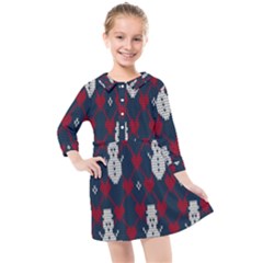 Christmas-seamless-knitted-pattern-background 004 Kids  Quarter Sleeve Shirt Dress by nate14shop