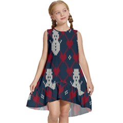 Christmas-seamless-knitted-pattern-background 004 Kids  Frill Swing Dress