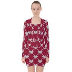 Christmas-seamless-knitted-pattern-background V-neck Bodycon Long Sleeve Dress