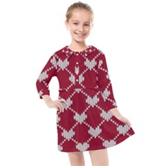 Christmas-seamless-knitted-pattern-background Kids  Quarter Sleeve Shirt Dress by nate14shop