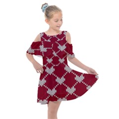 Christmas-seamless-knitted-pattern-background Kids  Shoulder Cutout Chiffon Dress